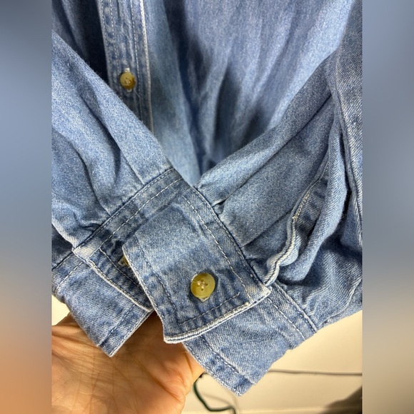 Vintage Let’s Quizz Again Denim Shirt Embroidered Christmas Cat Large - Picture 5 of 6